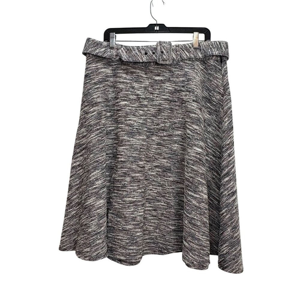 Worthington Womens Tweed-Style A-Line Skirt Belted Waist Gray Med Preppy Dark